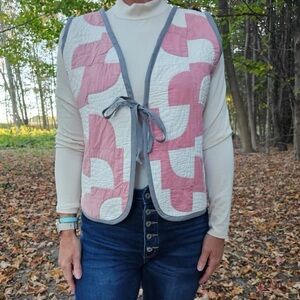 Pink and White Quilted Vest
